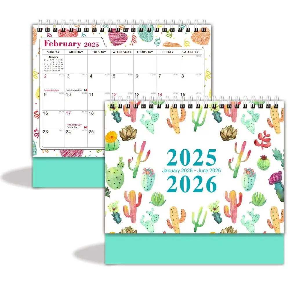 Creative 2024-2025 Calendar Thick Paper 18-Month English Desk Calendar To Do List Portable Table Floral Planner Desk Decoration