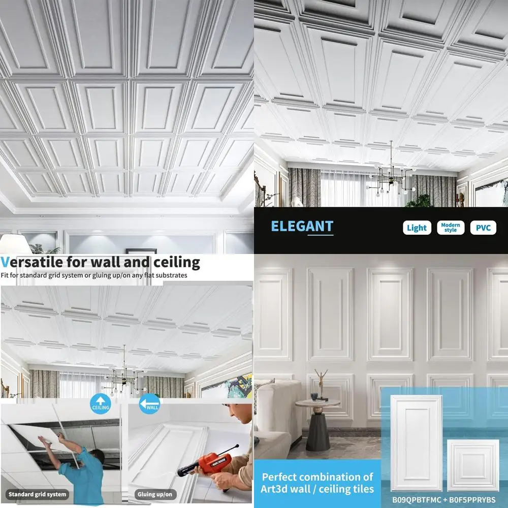 

Потолочные плиты ПВХ 24x48 белые, 12 штук в упаковке, для клеевого монтажа