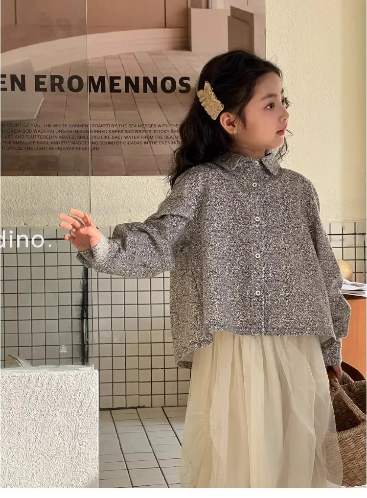 Camisa de manga larga para niñas, blusa informal con solapa de estilo extranjero, versión coreana, primavera y otoño, novedad de 2024