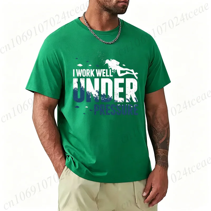 Diver I Work Well Under Pressure Hipster Graphic Print Men Tee Short Sleeve T-shirt Dive Scuba Diving Fashion Casual Tee Shirts view 5