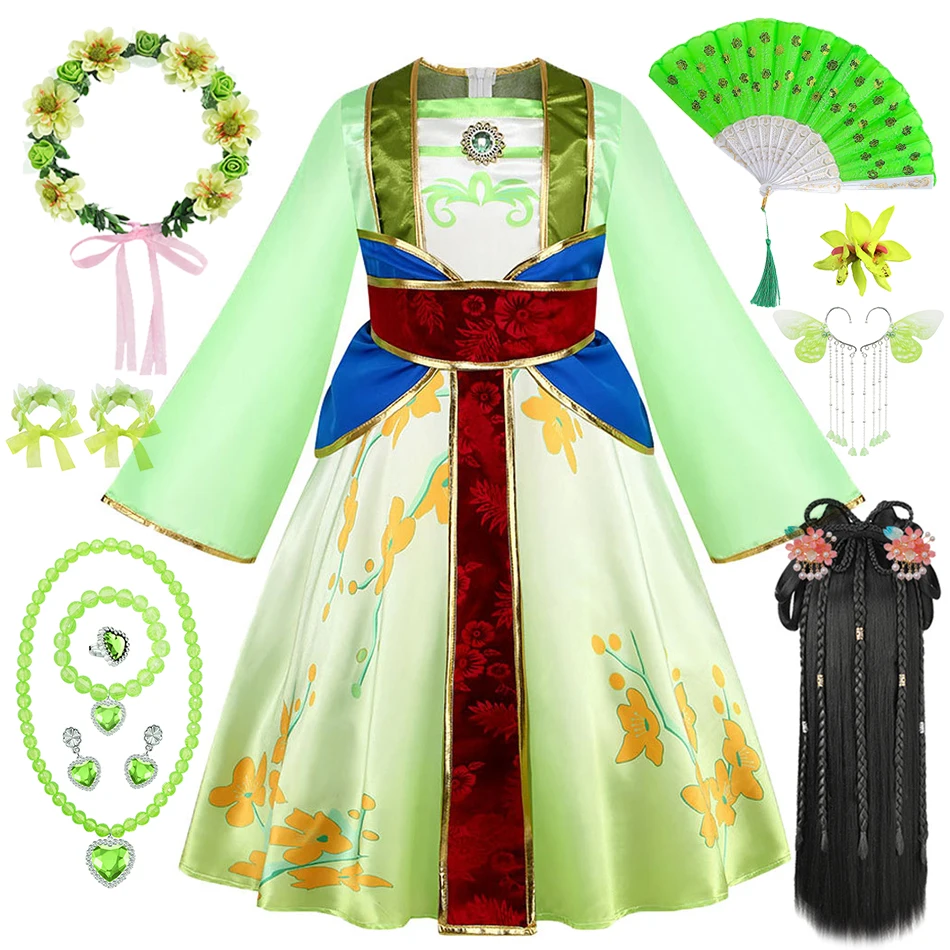 Costume traditionnel Hanfu chinois pour enfants, robe de princesse Mulan Cosplay pour filles, tenues de spectacle pour fête d'anniversaire d'halloween