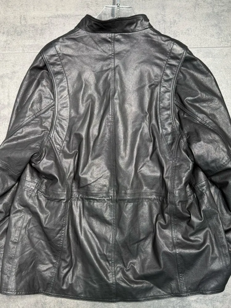 الخريف الشتاء النساء مزدوجة الصدر النفط الشمع جلد الغنم معطف جلد طبيعي عادية فضفاض صالح سترة السيدات ترتيب الأسرة طوق معطف