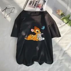 Cartoon Bambi Nieuwe 2024 Vrouwen Bedrukt T-Shirt Meisje Korte Mouw Shirt Disney Kleding Grappige Harajuku Y 2K Kawaii Streetwear Kleding