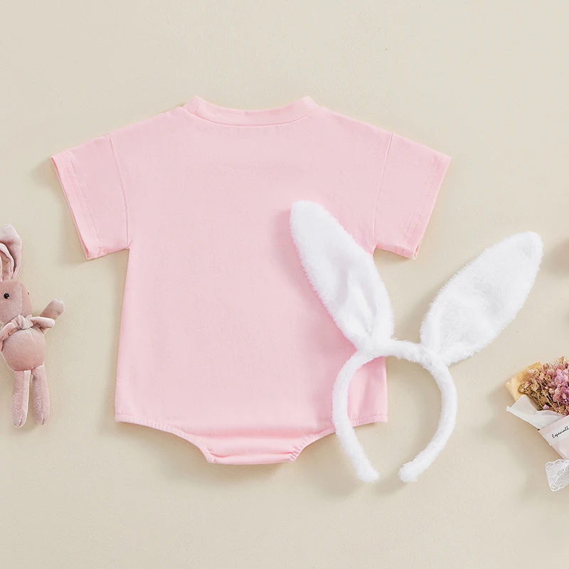 

Infant Baby Girls Easter Bunny Romper Short Sleeve Bodysuit Jumpsuit Headband Summer Outfits