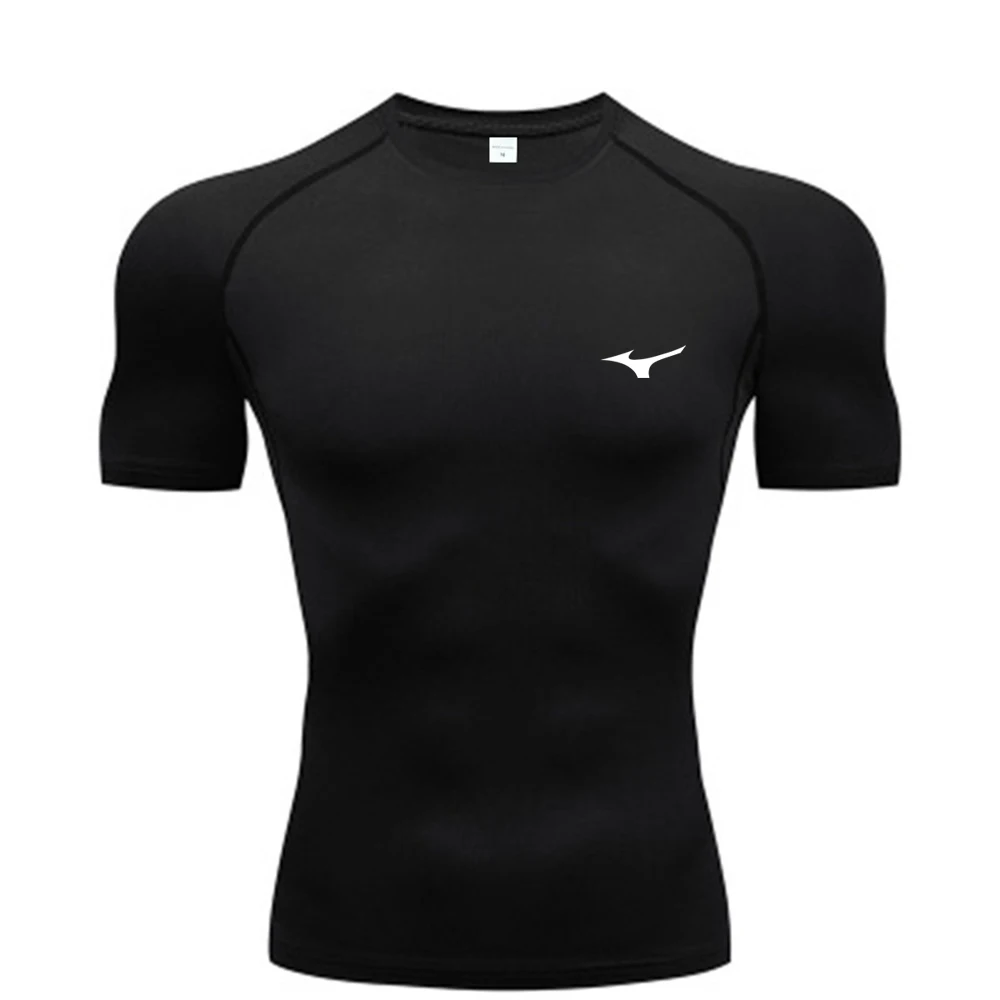 

Мужская компрессионная футболка для тренировок на открытом воздухе, фитнеса, бега, занятий в спортзале, эластичная, дышащая, влагоотводящая