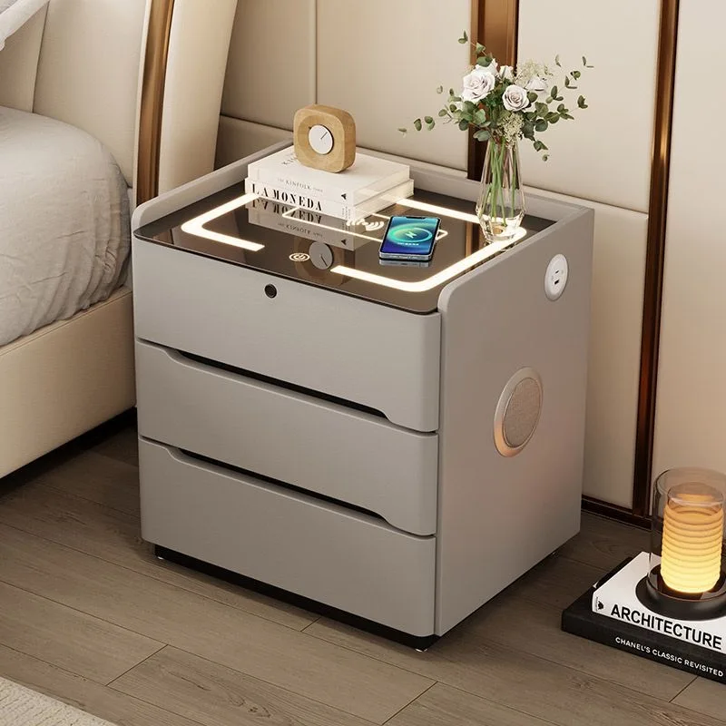 #Floating Bedside Table With Inductive Light Modern Lockable Smart Nightstand Simple Design Chargeable Three-drawer Bedside Tabl - view 6