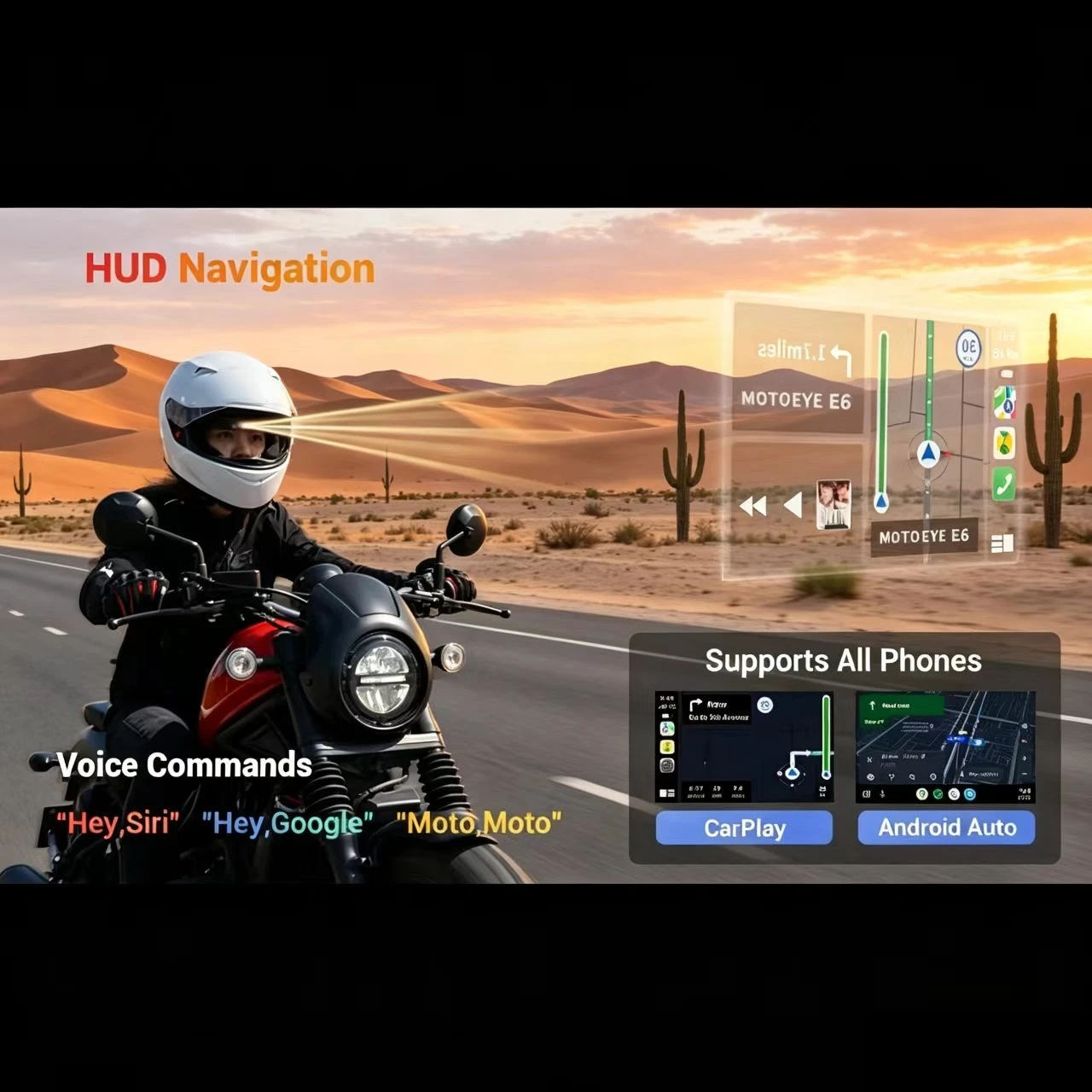 Motorcycle helmet HUD head-up display navigation device motorcycle driving record Bluetooth headphones,rear view mirror camera
