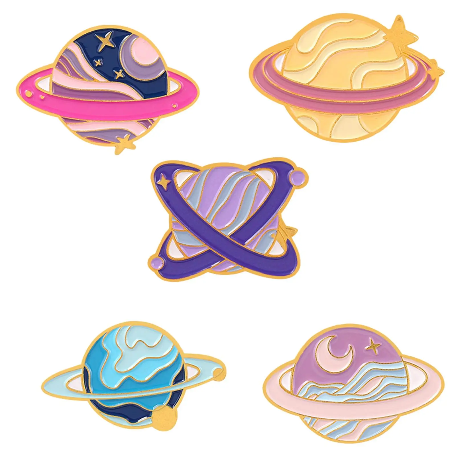 Space Series Enamel Brooch Pins for Women Men Alloy Metal Star Planet Badge Set for Backpack Hat Scarf Decorative Gift