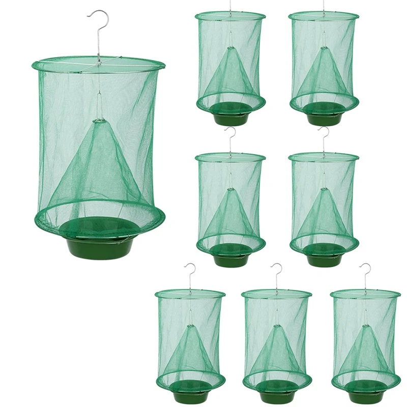 

8PCS Ranch Fly Traps - Reusable Fly Traps With Bait-Tray Outdoor Indoor Hanging, Stable Horse Fly Catcher Cage