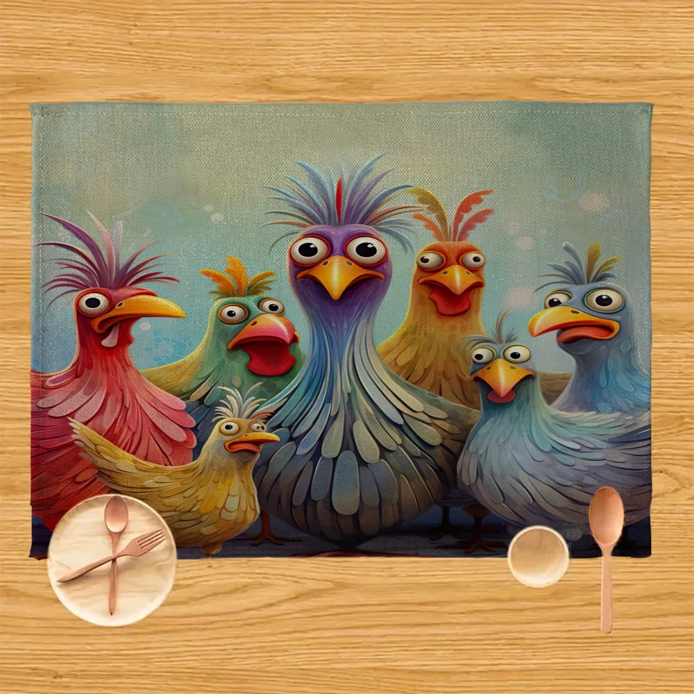 Cute Cartoon Chick Placemats  Linen Table Mats,Festive Dining Decor, Rectangle Table Pads