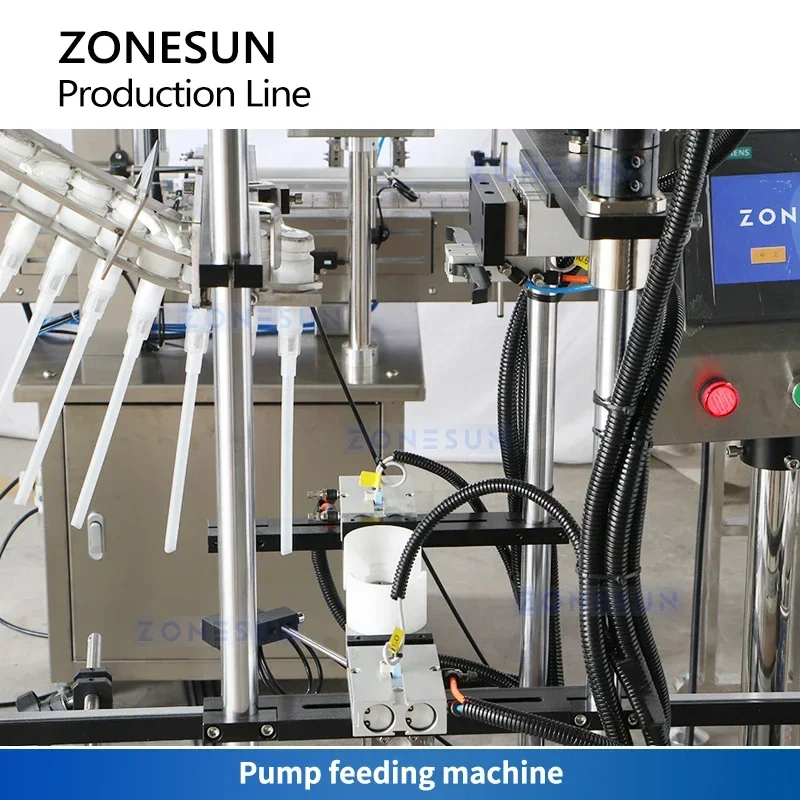 ZONESUN مضخة غسيل الجسم خط إنتاج تعبئة الزجاجات تعبئة السوائل آلة وضع العلامات على الزجاجات المستديرة ZS-FALU4
