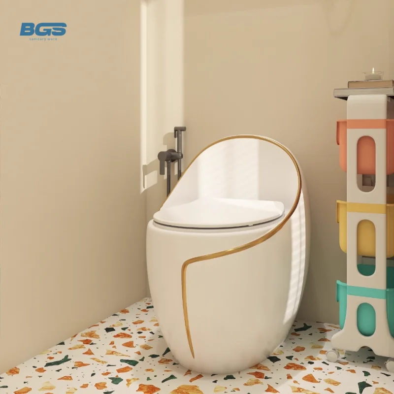 Luxury Modern Style WC Gold Line Multicolor One Piece Commode Square Shape Bathroom Ceramic Toilet Bowl Dual-Flush P-Trap