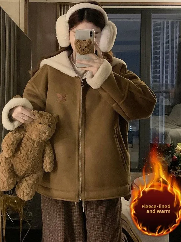 

Женское замшевое хлопковое пальто на подкладке из искусственного меха, осень-зима, винтажное пальто, теплая пушистая хлопковая верхняя одежда
