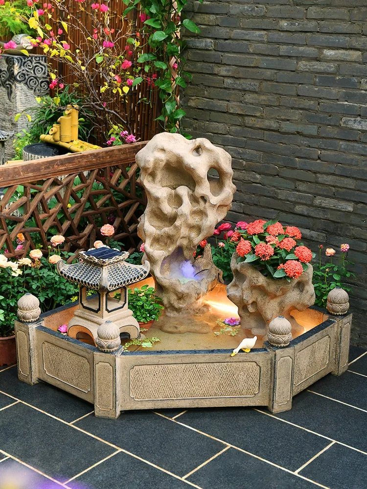 Courtyard landscaping arrangement Taihu stone courtyard flowing water ornament
