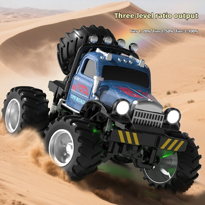 Remote Control Car Off Road Monster Truck Q Version Alloy 2.4 Ghz Led Lights Usb Rechargeable Portable Racing Birthday Gift Toy