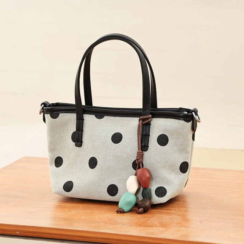

Women's Canvas Polka Dot Small Hanbag Trend Design Summer New Casual Shoulder Handbag for Daily Commute Daily Use Female 2026