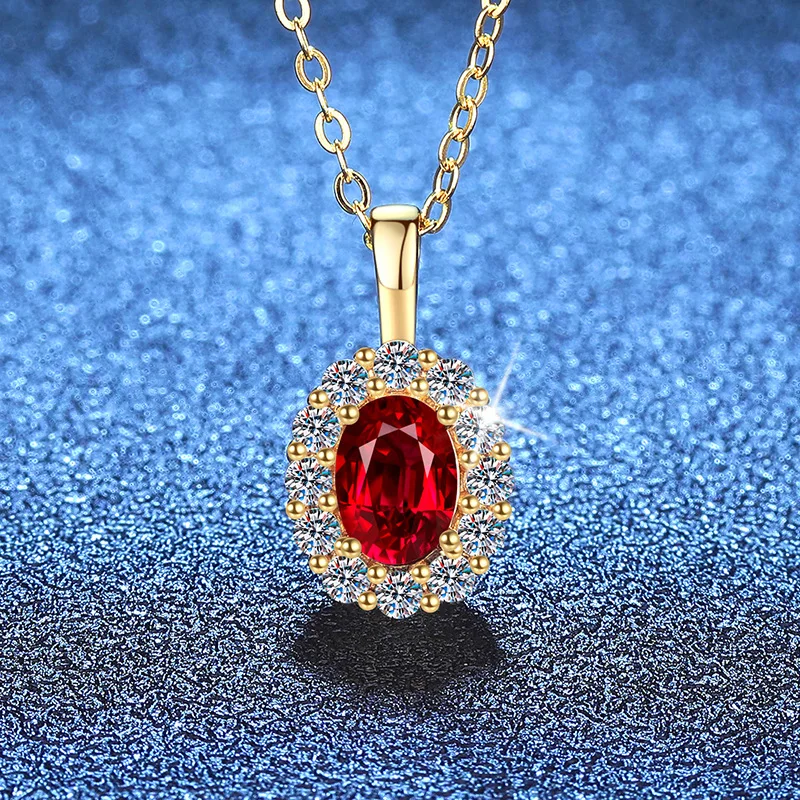 

Platinum PT950 18K Gold Moissanite Cultivated Emerald Necklace Ruby Sapphire Light Luxury Retro Collarbone Chain for Women