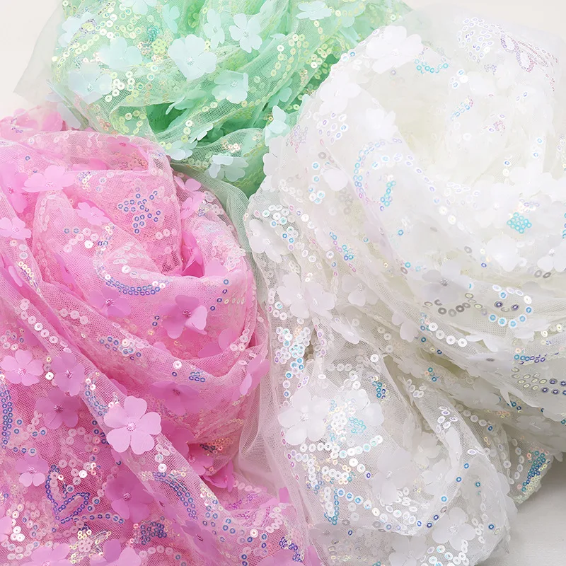 

1 Yard Embroidery Sequin Flower Tulle Lace Fabric Mesh 3D Flower Fabric DIY Bow Clothes Dress Wedding Photography Crafts