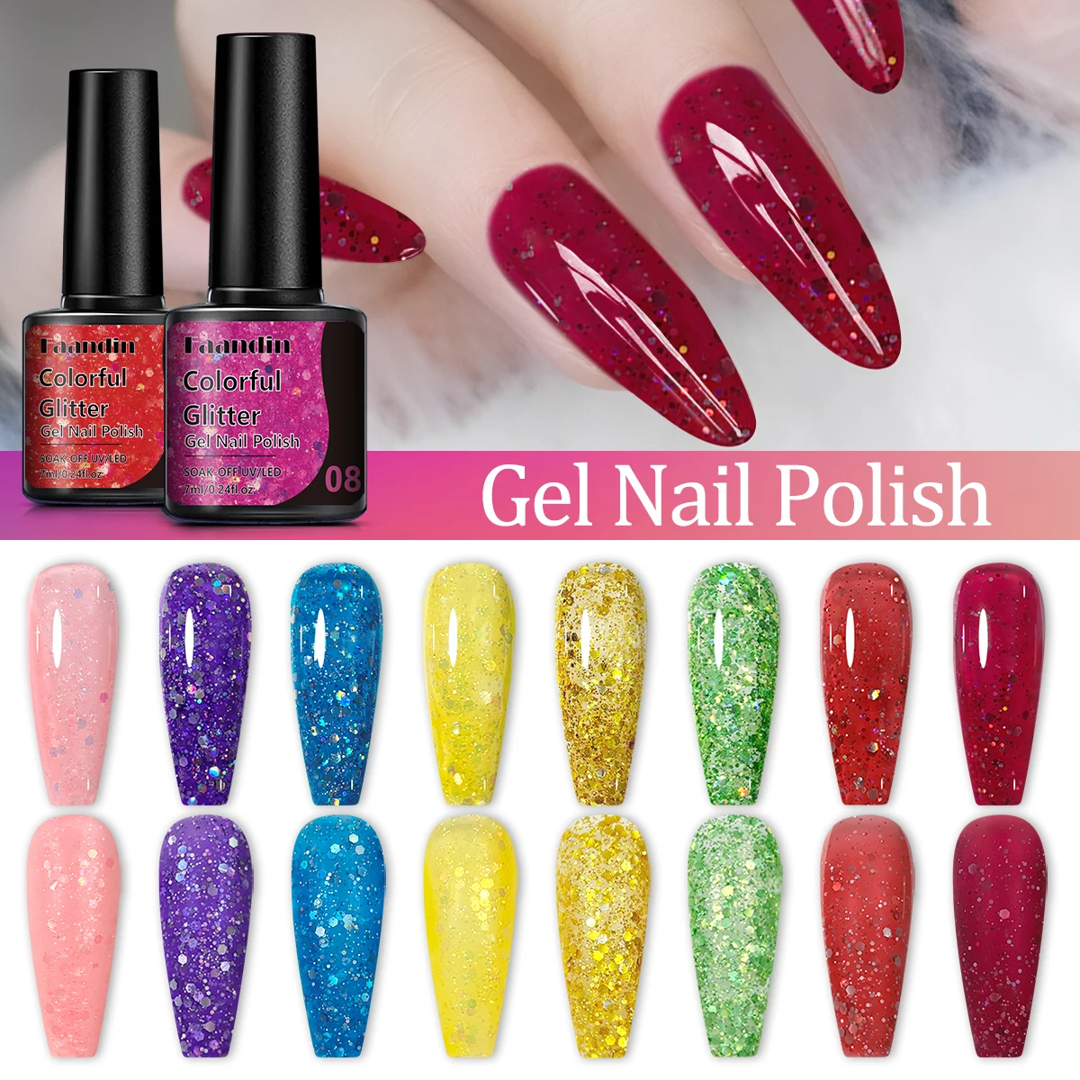 Faandin 4 قطع/مجموعة 7 مل * 4 قطع، تطبيق أكثر سمكًا للحصول على نتائج أفضل، بريق كبير عصري ومبهر، لون غني، مجموعة طلاء أظافر جل لامع، هدية مثالية، جل طلاء أظافر قوي ويزيل، جل طلاء أظافر للبيع بالجملة لصالونات الأظافر، صالونات الأظافر #4