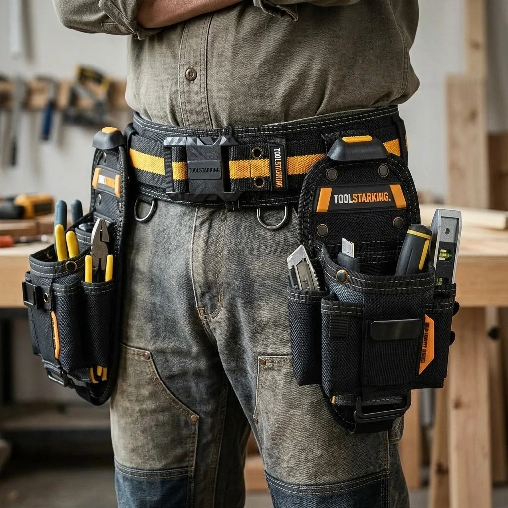 TOOLSTARKING Multi Pocket Quick Release Tool Belt Set Detachable Utility Pouches Adjustable Waist Work Belt for Construction