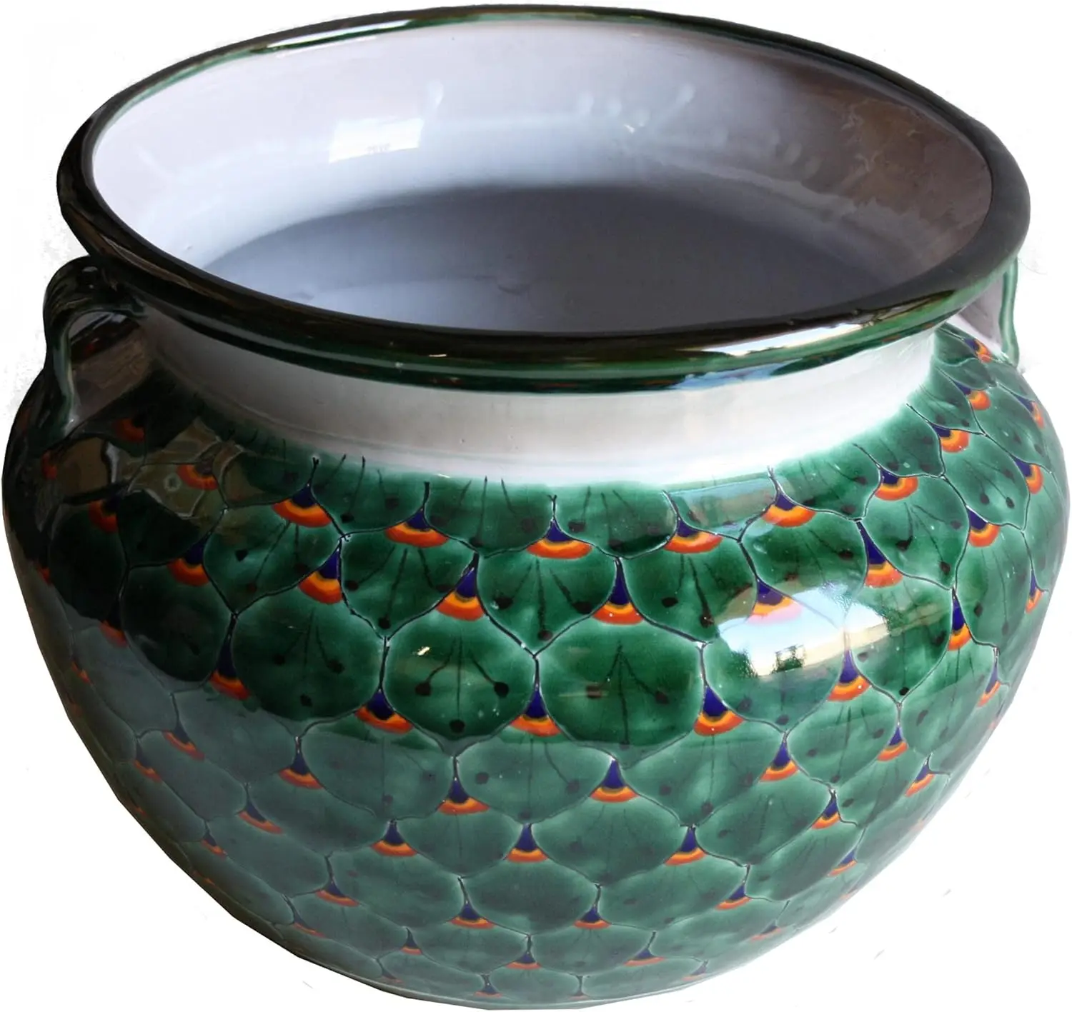 

Indoors/Outdoors Large-Sized Green Peacock Mexican Colors Talavera Ceramic Garden Pot