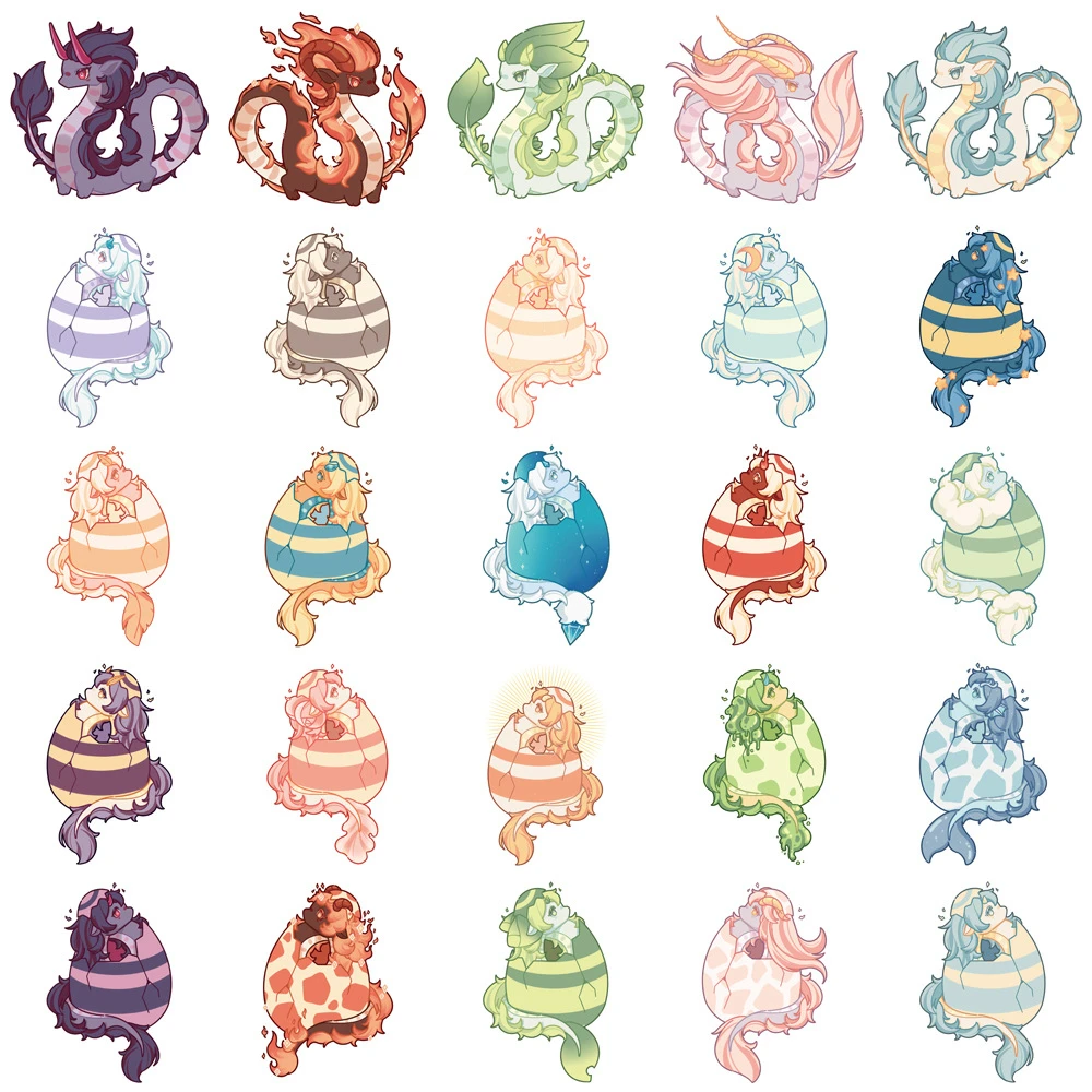 50PCS Cartoon Cute Dragon Trend Creative Graffiti Sticker Bike Skateboard Car Helmet Laptop Computer Stickers