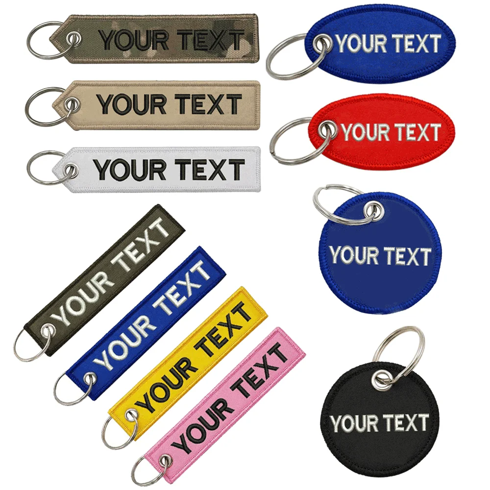 Porte-clés brodé double face personnalisé, étiquette de texte personnalisée, porte-clés pour voitures Hurcycles, décoration de clé de jouets