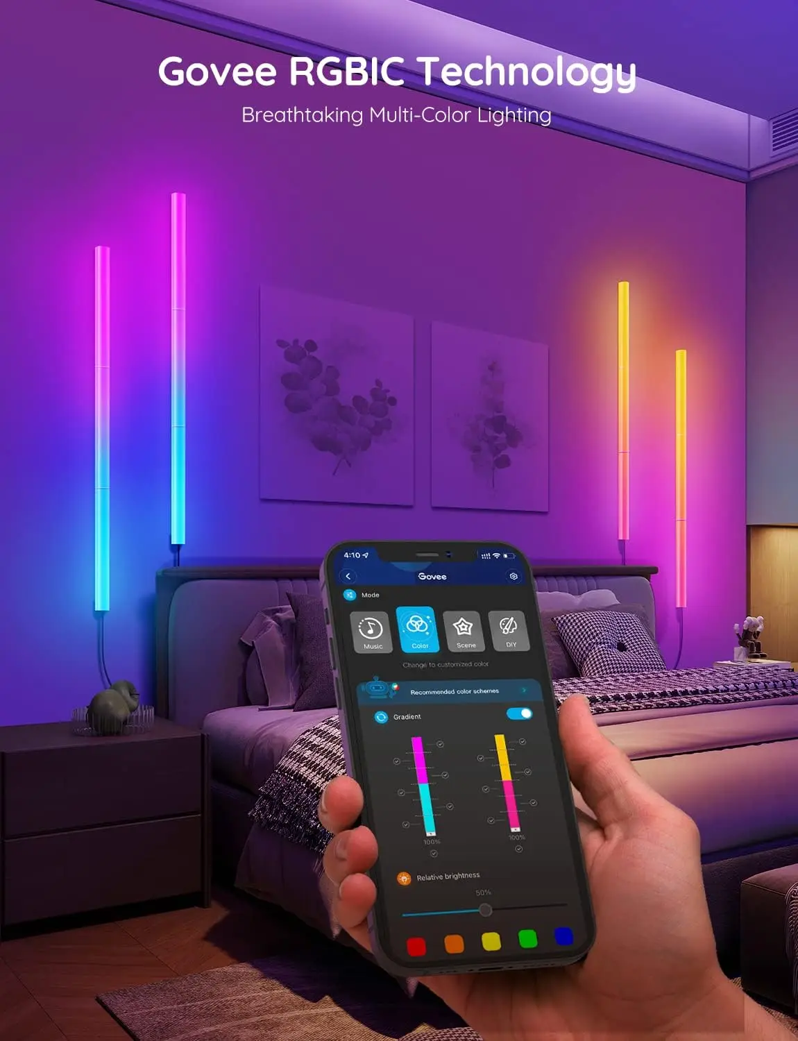 Smart RGBIC LED Wall Lights with Alexa & Google Assistant, 2-Panel Set for Bedroom Gaming Decor