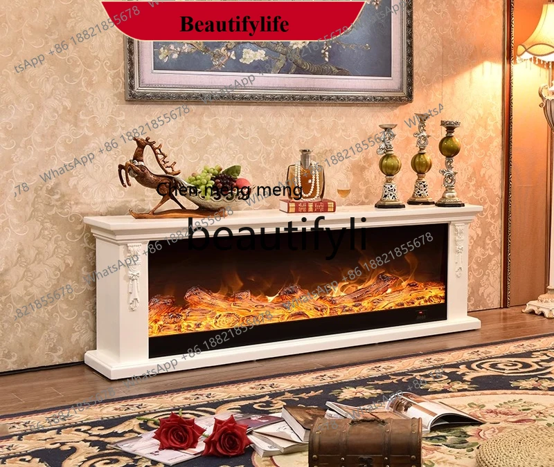 D178 Tianyue 1.8m French TV cabinet, simulated flame electronic fireplace core, heating solid wood decorative cabinet