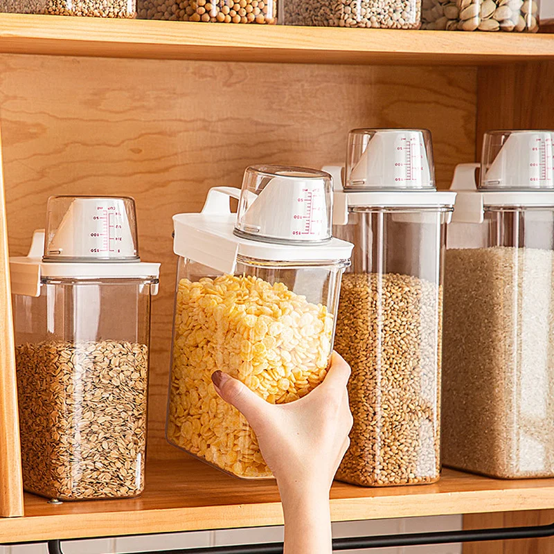 Airtight Food Storage Containers Plastic Kitchen Storage Box Cereal Dispenser Cereal Containers Sealed Cans Kitchen Organizer