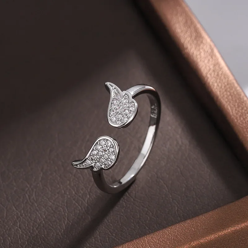 

925 Sterling Silver Angel Wings Girls Female Rings Ins Tide Simple Temperament Fashion Jewelry Wedding Party Gifts Dropshipping