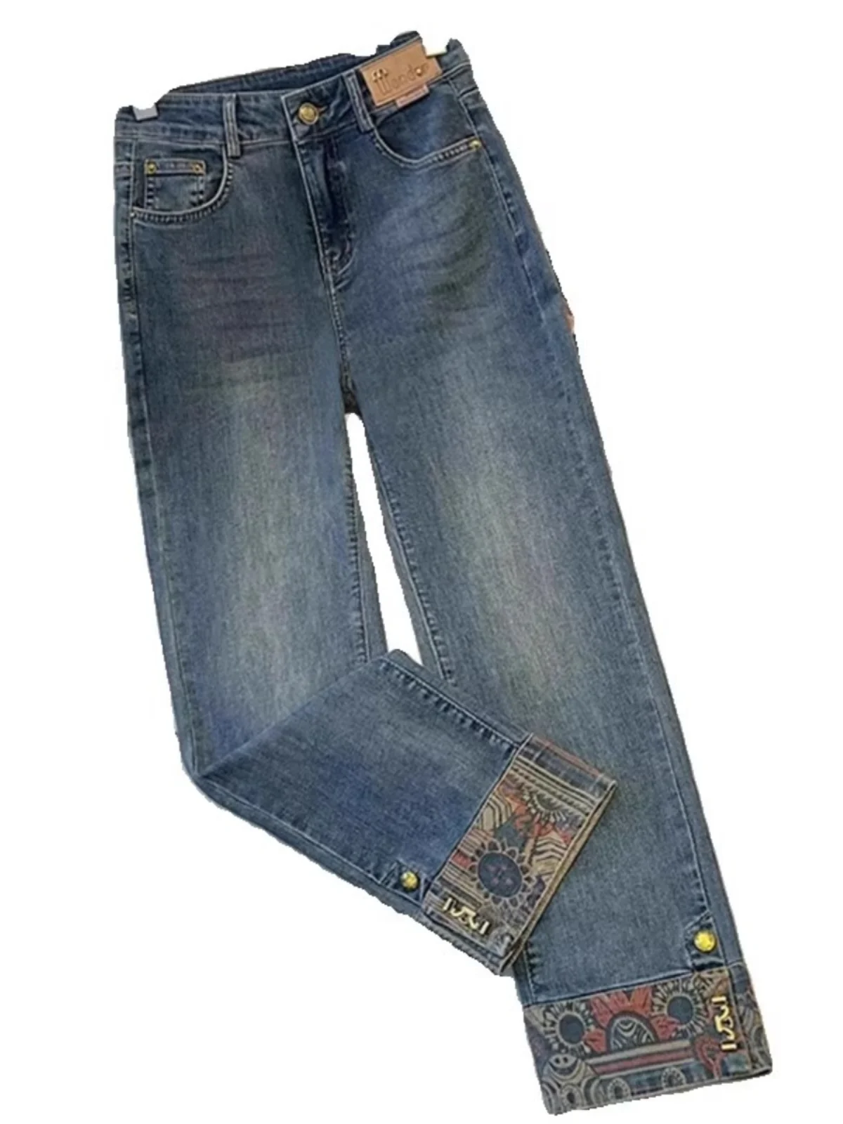 レディース スリムフィット ハイウエスト ストレートレッグ ジーンズ ハイストレッチ ナロー丈 春秋 ディープブルー ハイウエスト ジーンズ