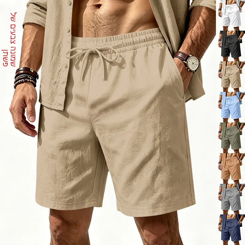 

Men's Outdoor Holiday Shorts Elastic Waist Drawstring Five-Quarter Length Loose Fit Summer Beach Cotton Blend Fabric Shorts