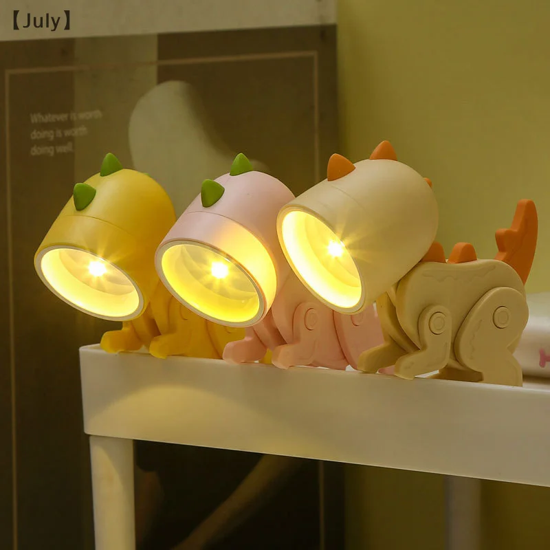 Mini dinossauro luz noturna bateria magnética dobrável noite lâmpada quarto mesa de cabeceira ornamentos brinquedos das crianças led luzes da noite