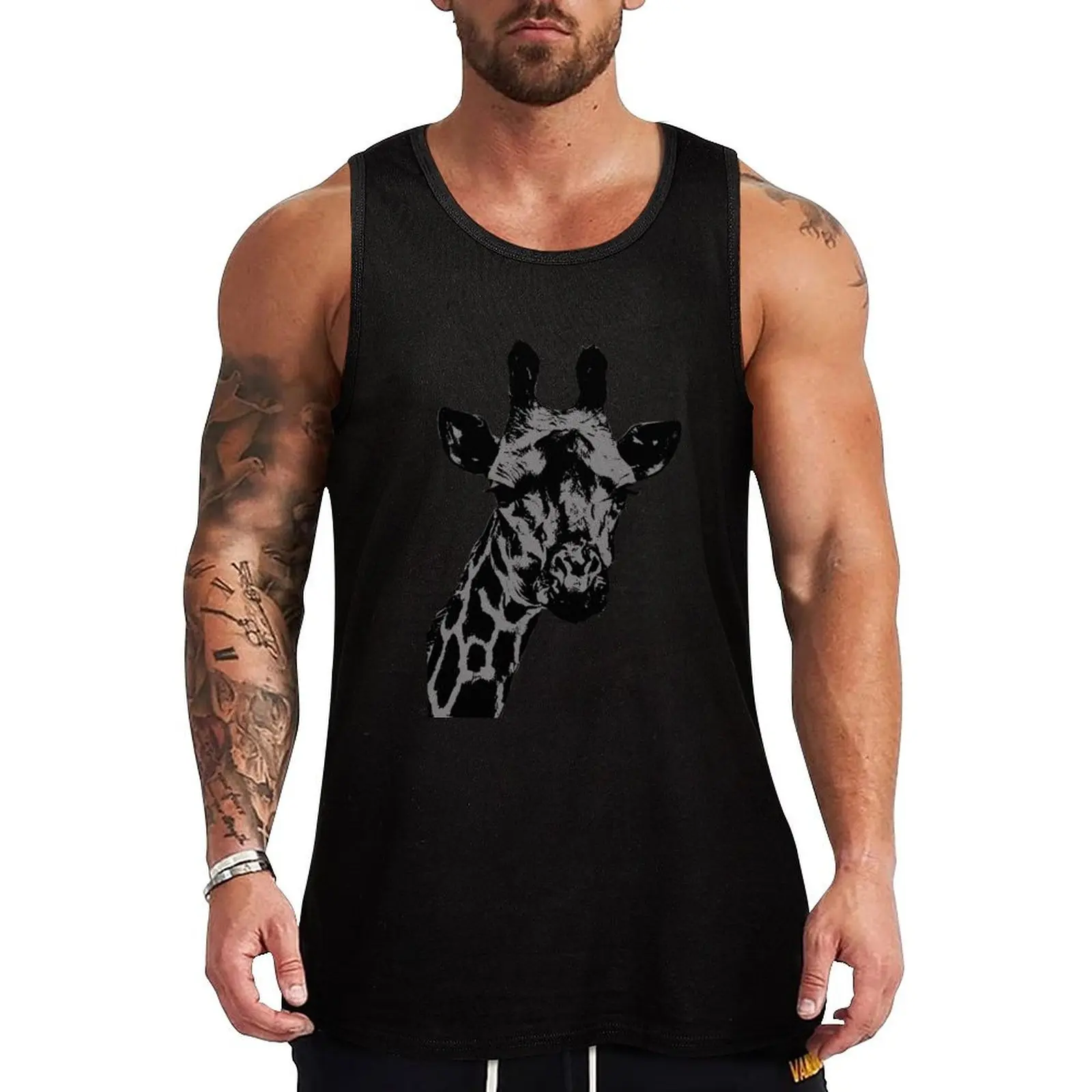 Giraffe in Black and White Tank Top Gym man t-shirts man