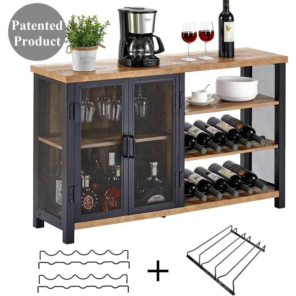 Bar closet Coffee Bar Cabinet with Storage, Industrial Wine Cabinet with Wine Racks, Bar Cabinet for Liquor and Glasses