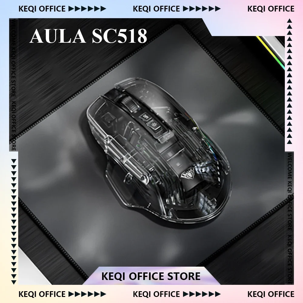 Aula SC518 Transparent Mouse Bluetooth Wireless 2 Mode Adjustable DPI Rgb Backlit Lightweight Gaming Esports Mouse PC Accessorie