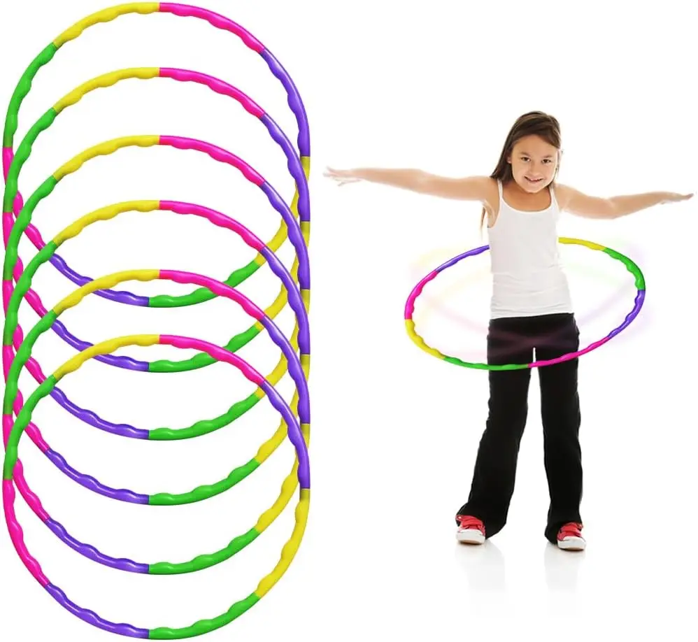 ArtCreativity Hula Hoop para niños (paquete de 6), juguete Hoola Hoop de tamaño ajustable para ejercicio, aros Hoola desmontables de 8 secciones, Pla