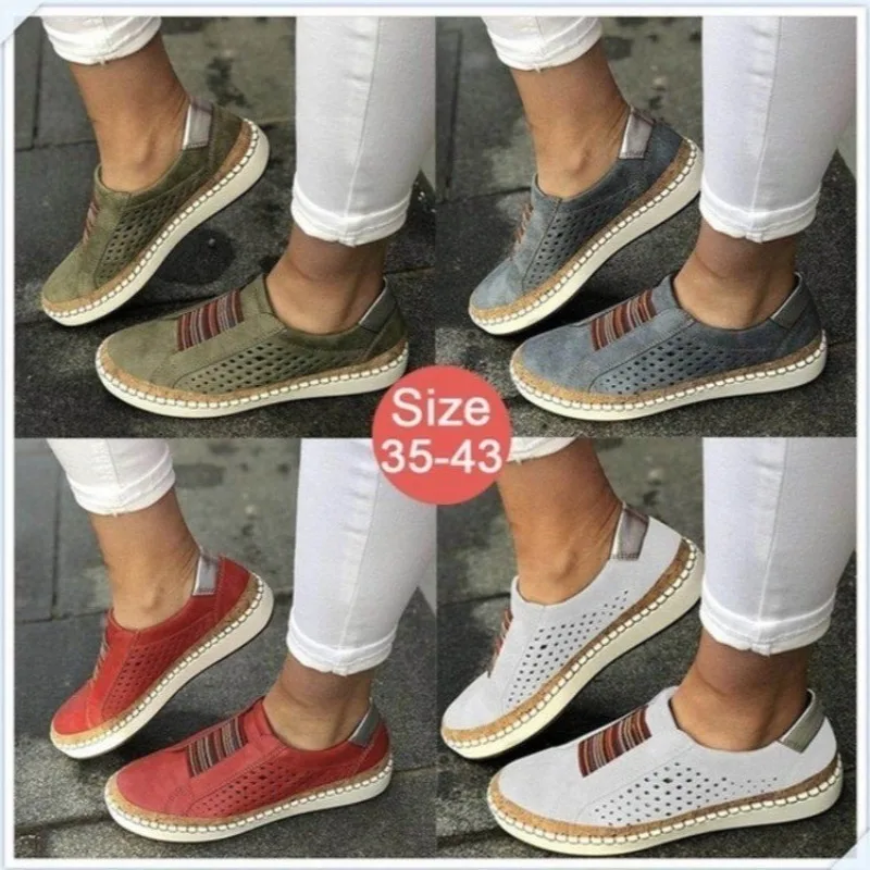 Spring/Autumn Women's Soft Bottom Comfortable suede Shoes Fashipon Hollowed-out Design Breathable Non-slip casual sneakers