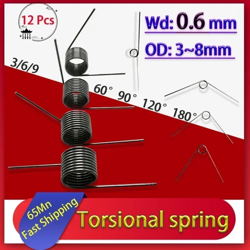 

12 Pcs Wire Diameter 0.6 V-Shaped Spiral Spring 65Mn Steel Torsion Spring Clip Angle 60 90 120 180 Degrees Rotating Spring