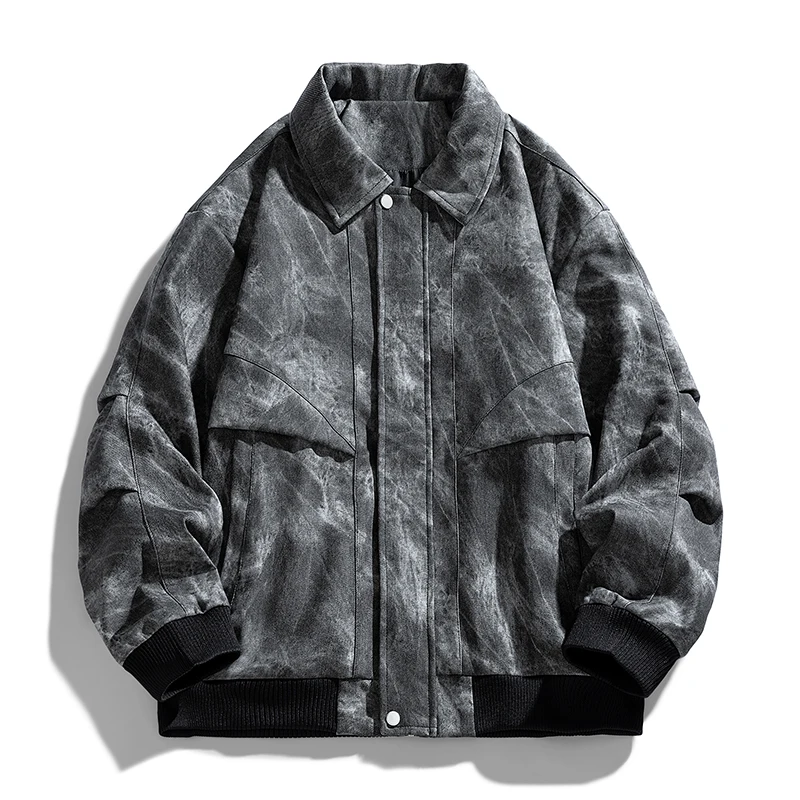 Autumn Winter Denim Jacket Men American High Street Outerwear Coats Fashion Tie-Dye Zipper Moto Biker Jean Jackets Mens Clothing
