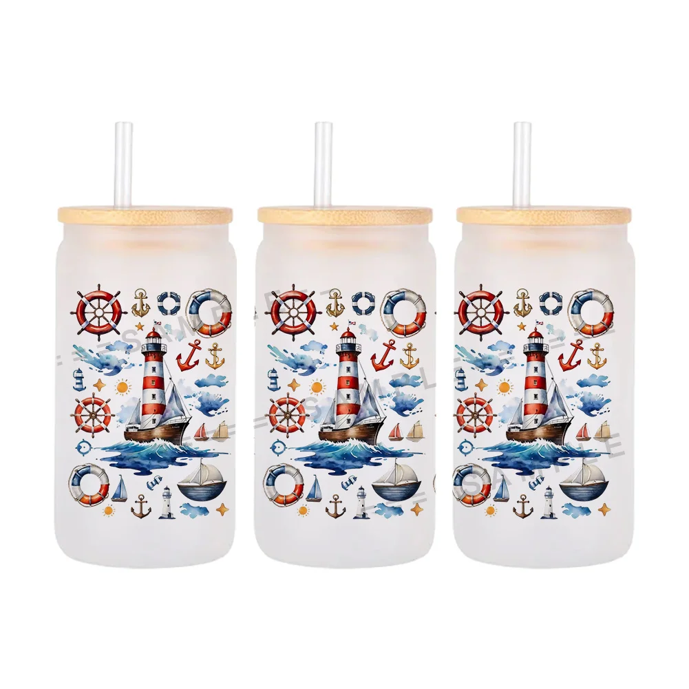 Navigation Lighthouse 11x24cm UV DTF Cup Wrap Sticker Waterproof Self Adhesive For 16oz Libbey Glass Can Tumbler Party DIY Lab
