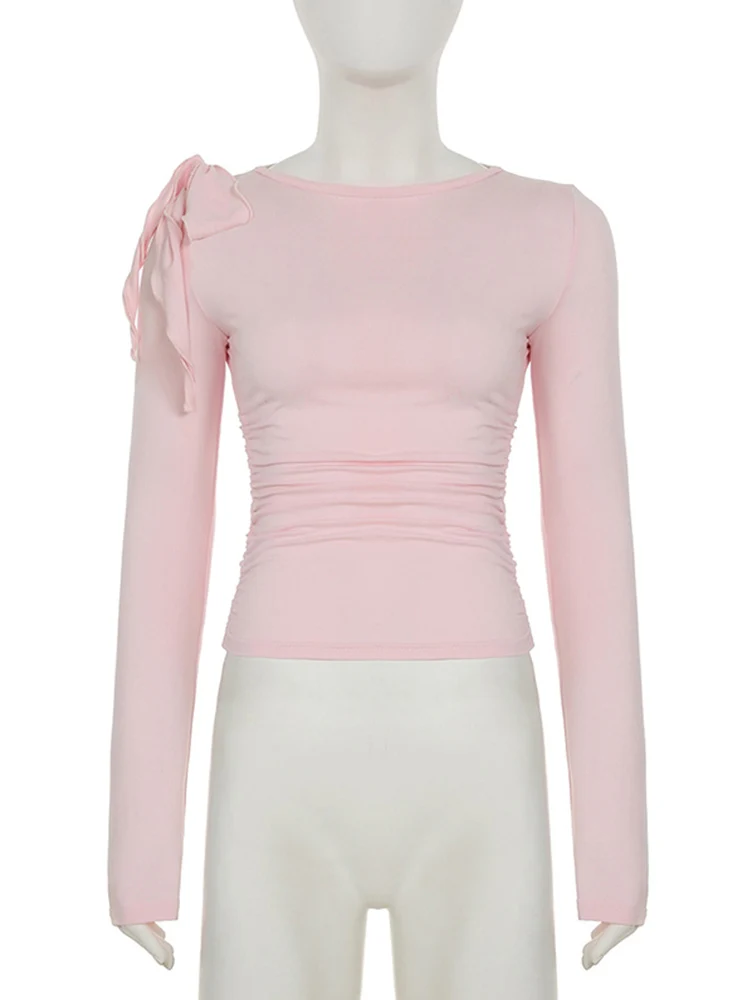 Summer Lace-Up T-Shirts Vest For Women Long Sleeve High Waist Cropped Y2k Top Pullover Female 2025 New Tank Top