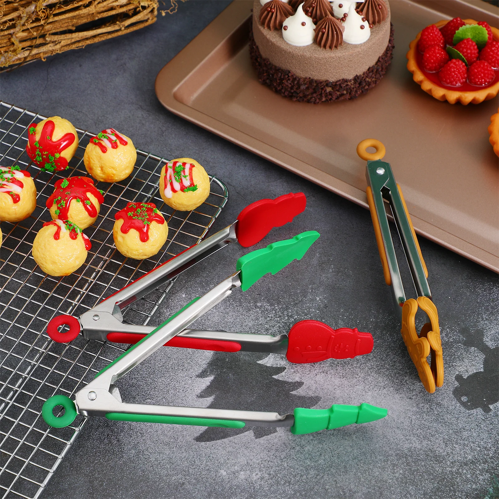 

3Pcs Grilling Cooking Tongs Stainless Steel Non-Slip Design for Bbq Camping Picnics Wedding Celebrations Space-Saving