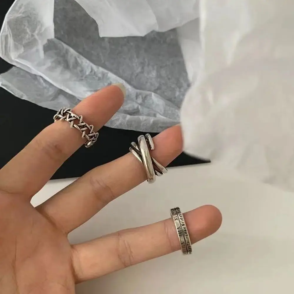 Width Twist Roman Numeral Letter Punk Style Female Finger Ring Korean Style Ring Couple Ring Opening Adjustable Ring