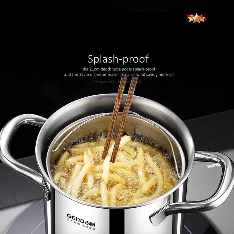 LFGB معتمد نقي 304 الفولاذ المقاوم للصدأ المقلاة العميقة النفط حفظ رقاقة البطاطس وعاء القلي الخضار المعكرونة وعاء الطبخ مع مصفاة