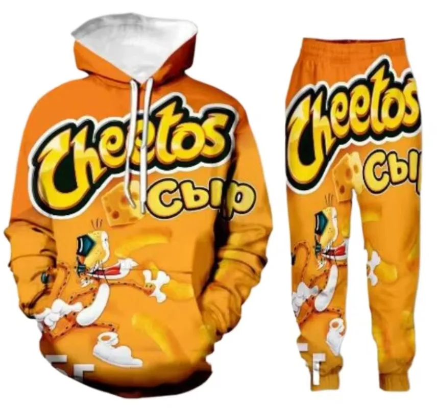 

2 PAC Pants + Hoodies Cheetos Puffs 3D Print Hoodie Suit Men Sweatshirts Two Piece Tracksuit Set Men's Clothing