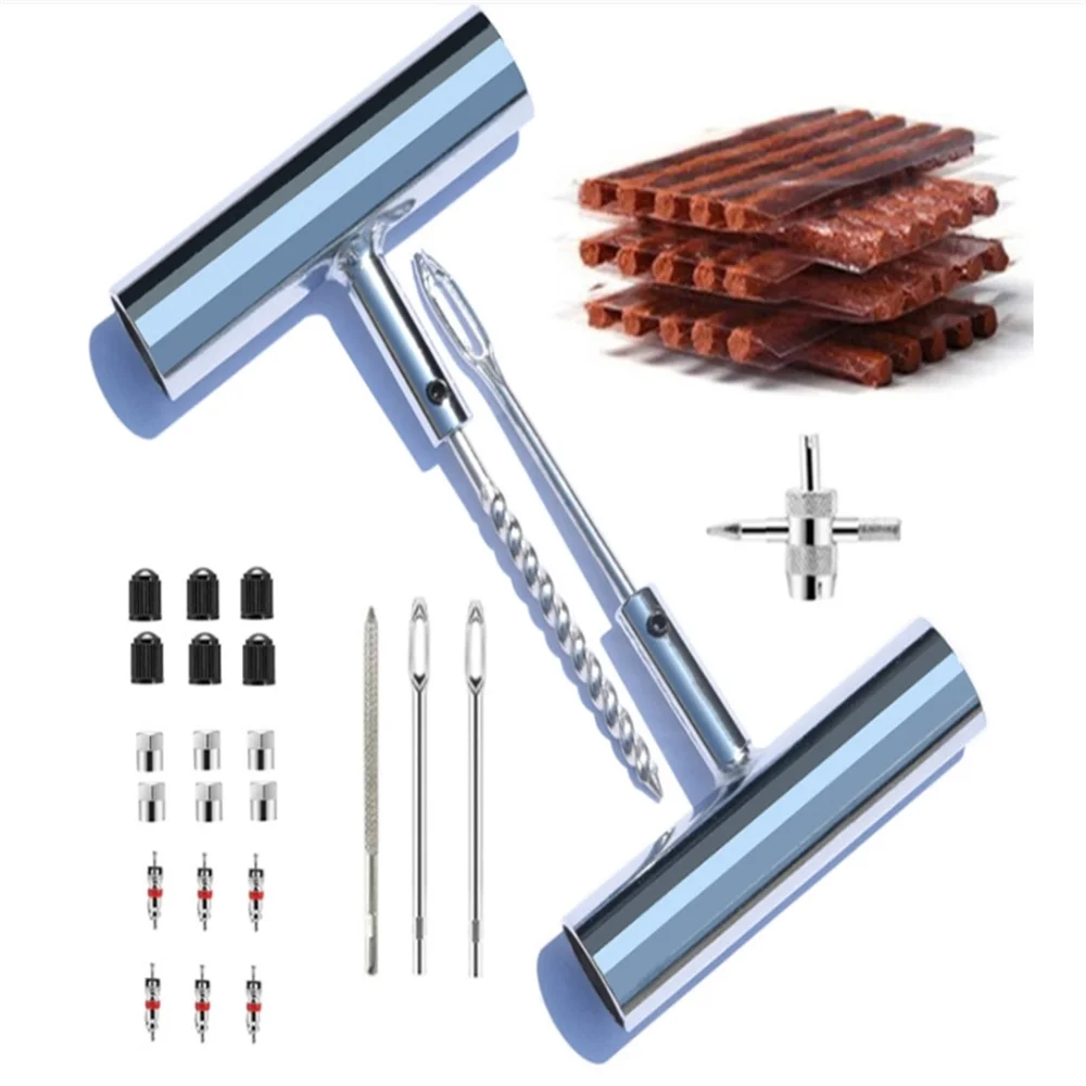 33/58pcs Auto Tire Repair Set Puncture Repair Tools Car Van Motorcycle Bike Emergency Heavy Duty Tubeless Tire Repair Rivet Set