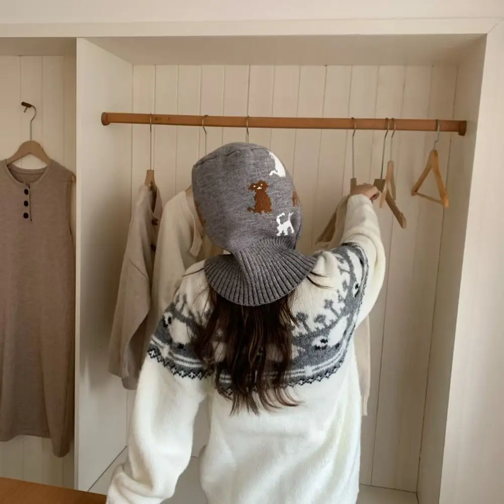 لطيف السترة قبعة الجاكار بالاكلافا قبعة هريرة القرن زر سدادات حماية الأذن قبعة بسيطة الأحمر القط نمط محبوك قبعة في الهواء الطلق