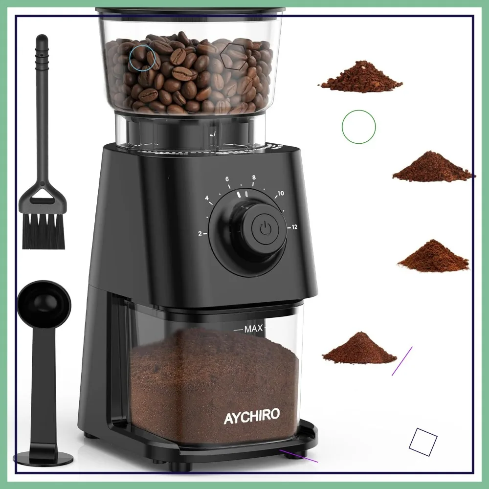 

Electric Coffee Grinder with 30 Settings, 12-Cup Capacity for Espresso, Drip & Americano - Black